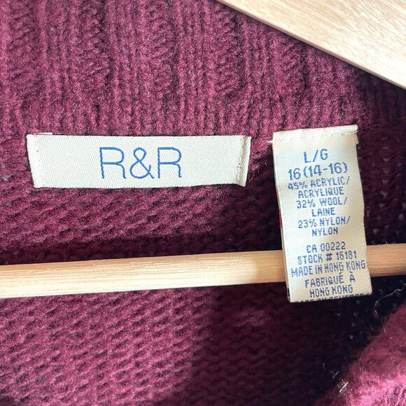 Vtg R&R Sweater LARGE Maroon Lace Up Front Wool Blend Cabincore - Picture 4 of 7